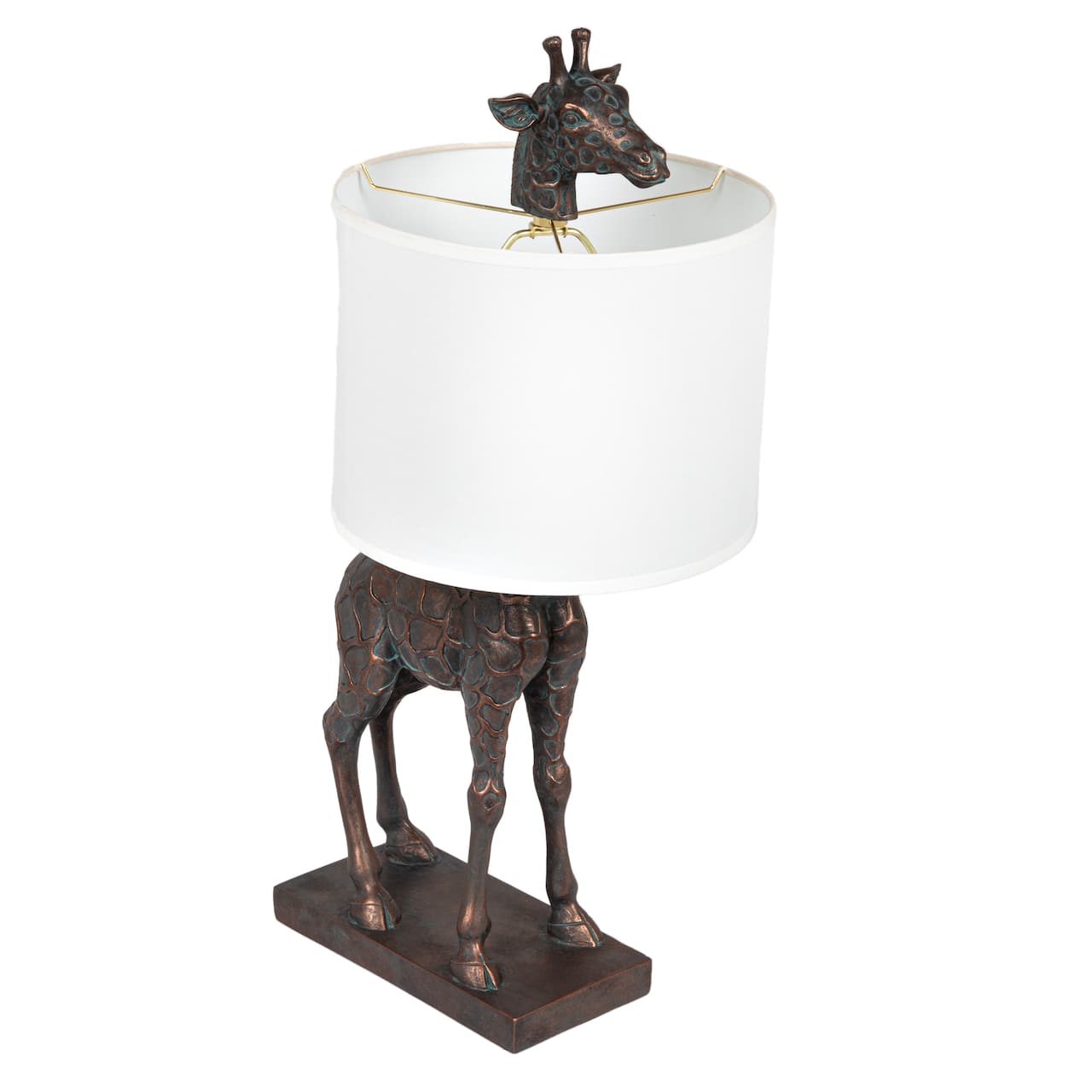 28&#x22; Bronze Giraffe Table Lamp with Linen Shade